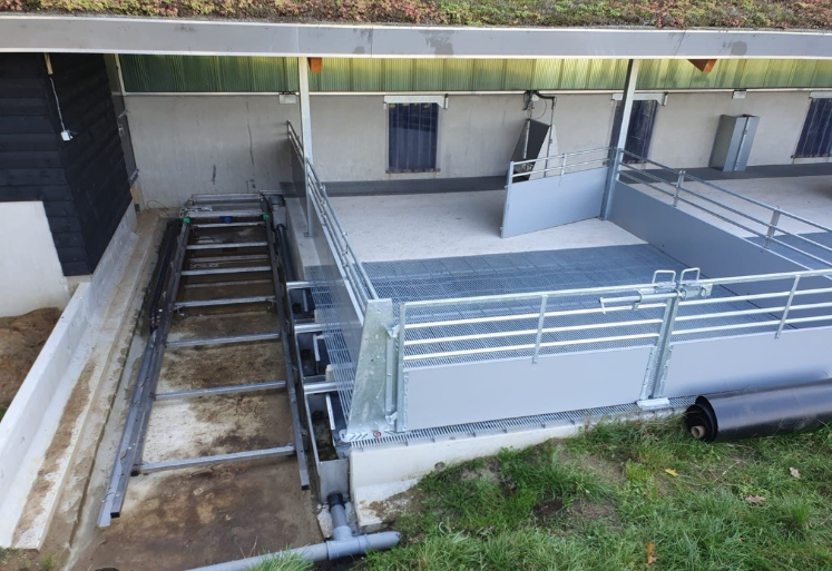 Schweinestall mit Harn-Kot-Trennsystem direkt am Spaltenboden